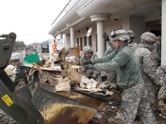 U.S. troops restore Japan train stations